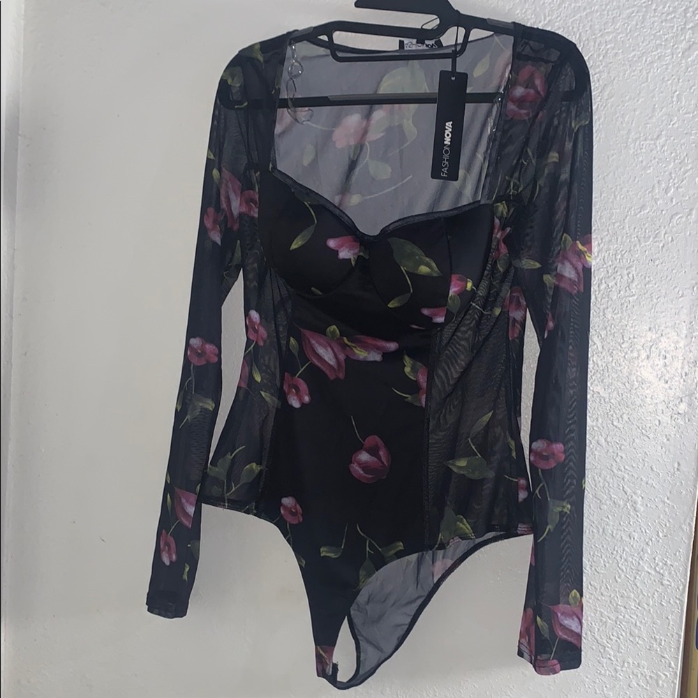 Fashion Nova Pink and Purple Fitted Bustier Bodysuit